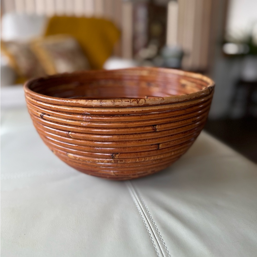 Crespi style Handcrafted Wood-Toned Decorative Woven Bowl